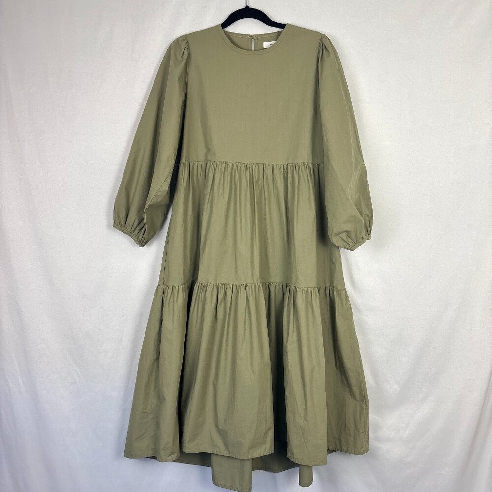 Olive Green Maxi Tiered Dress with Balloon Sleeves